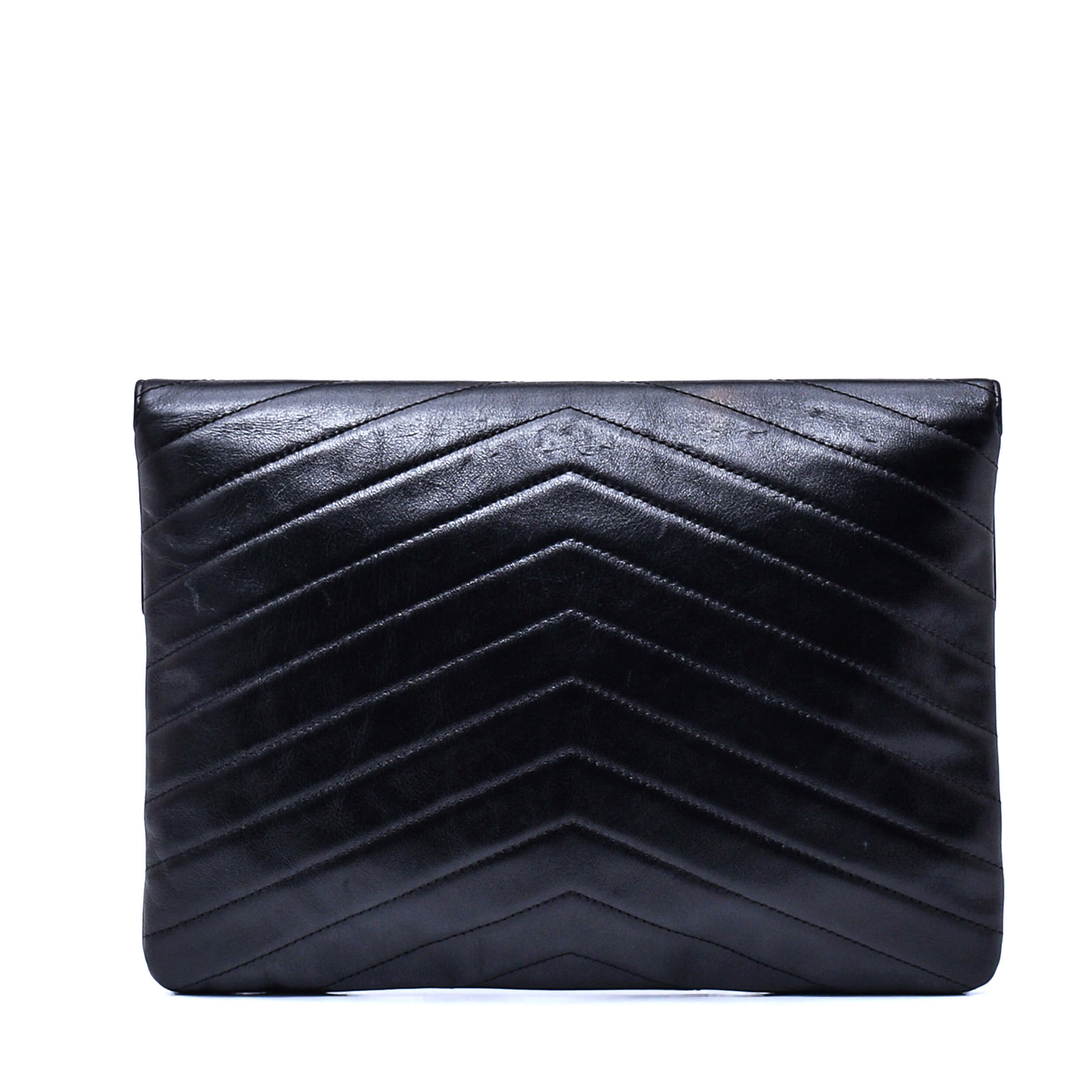 Chanel - Black Chevron Leather Paris Hamburg Medal Envelope Clutch Bag 